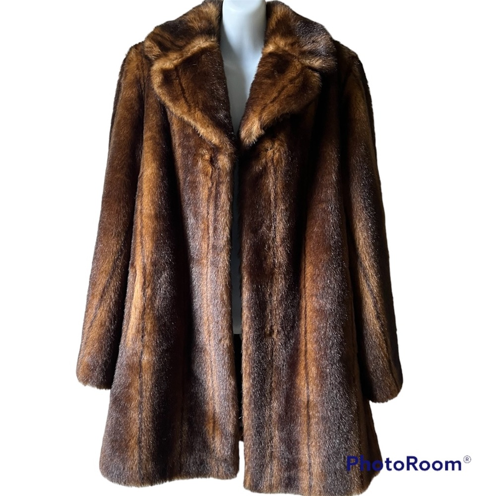 Vintage incognita, faux mink vegan fur coat, medium chocolate/brown mahogany